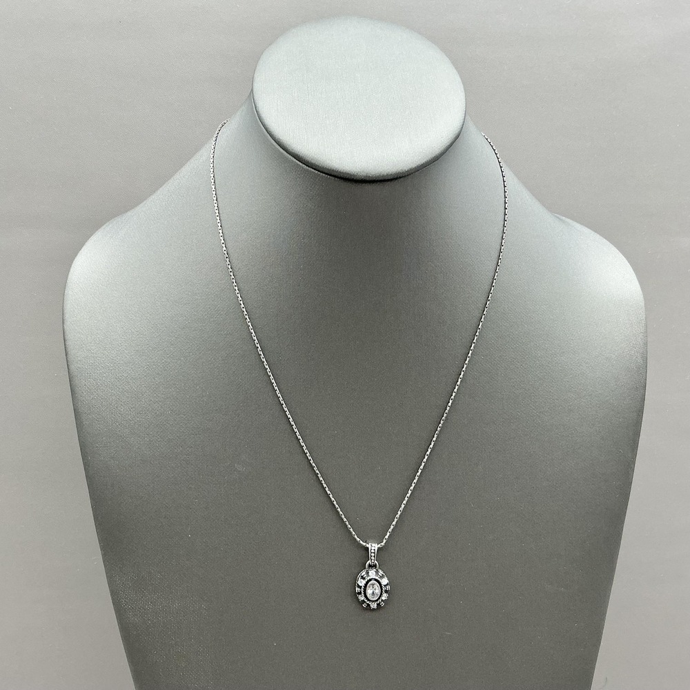 Elisabeth By Liz Claiborne Necklace Oval Rhinestone‎ Pendant Silver Tone Womens